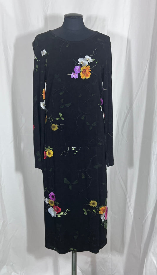 2. Hand Größe M Lang arm Kleid Schwarz mit Blumen