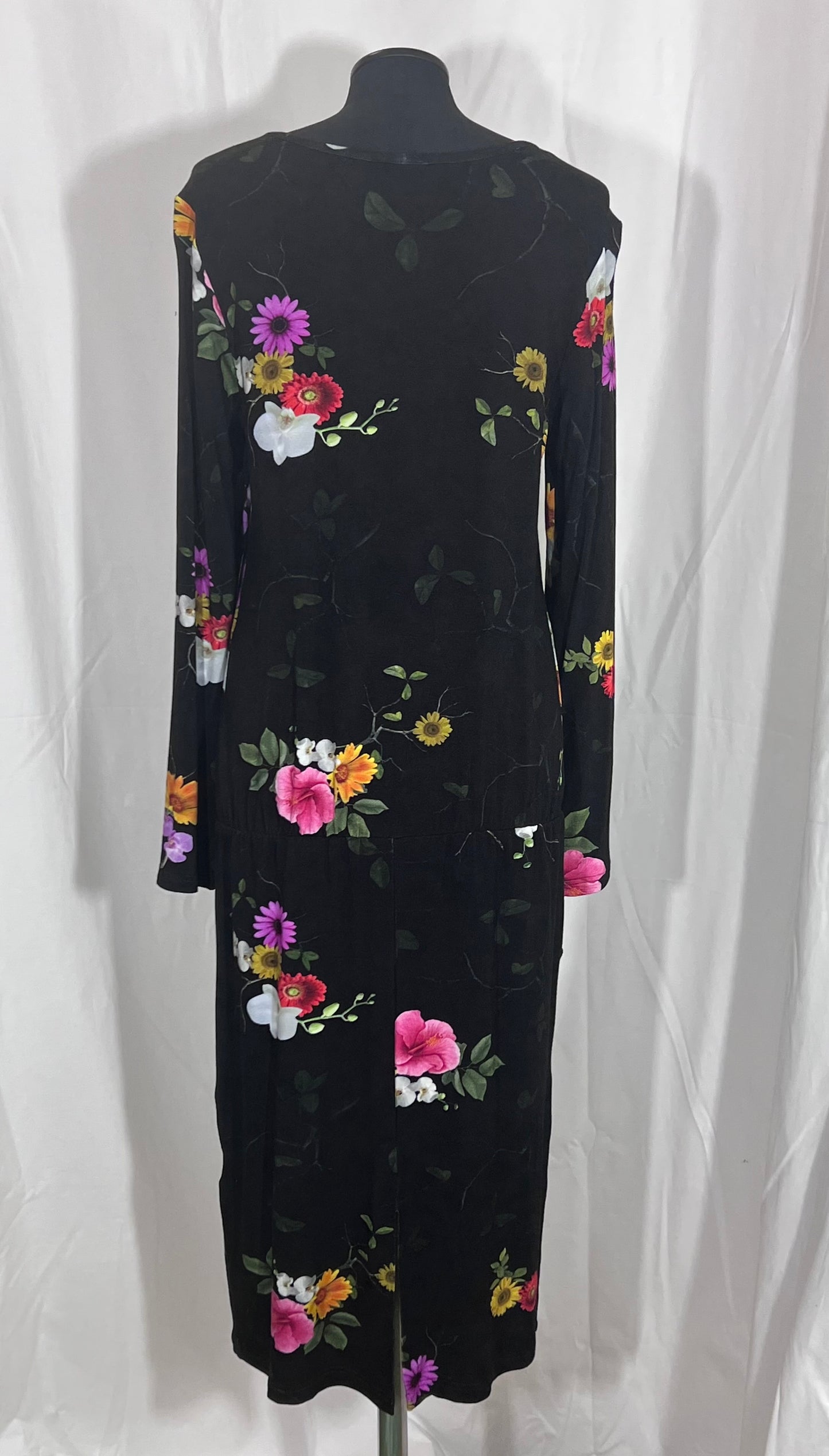 2. Hand Größe M Lang arm Kleid Schwarz mit Blumen