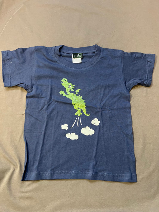 Kinder Shirt 5-6 Jahre dunkel blau mit grünem Drachen