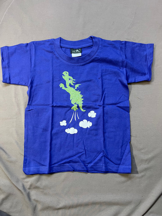 Kinder shirt 5-6 Jahre dunkel blau mit grünem Drachen