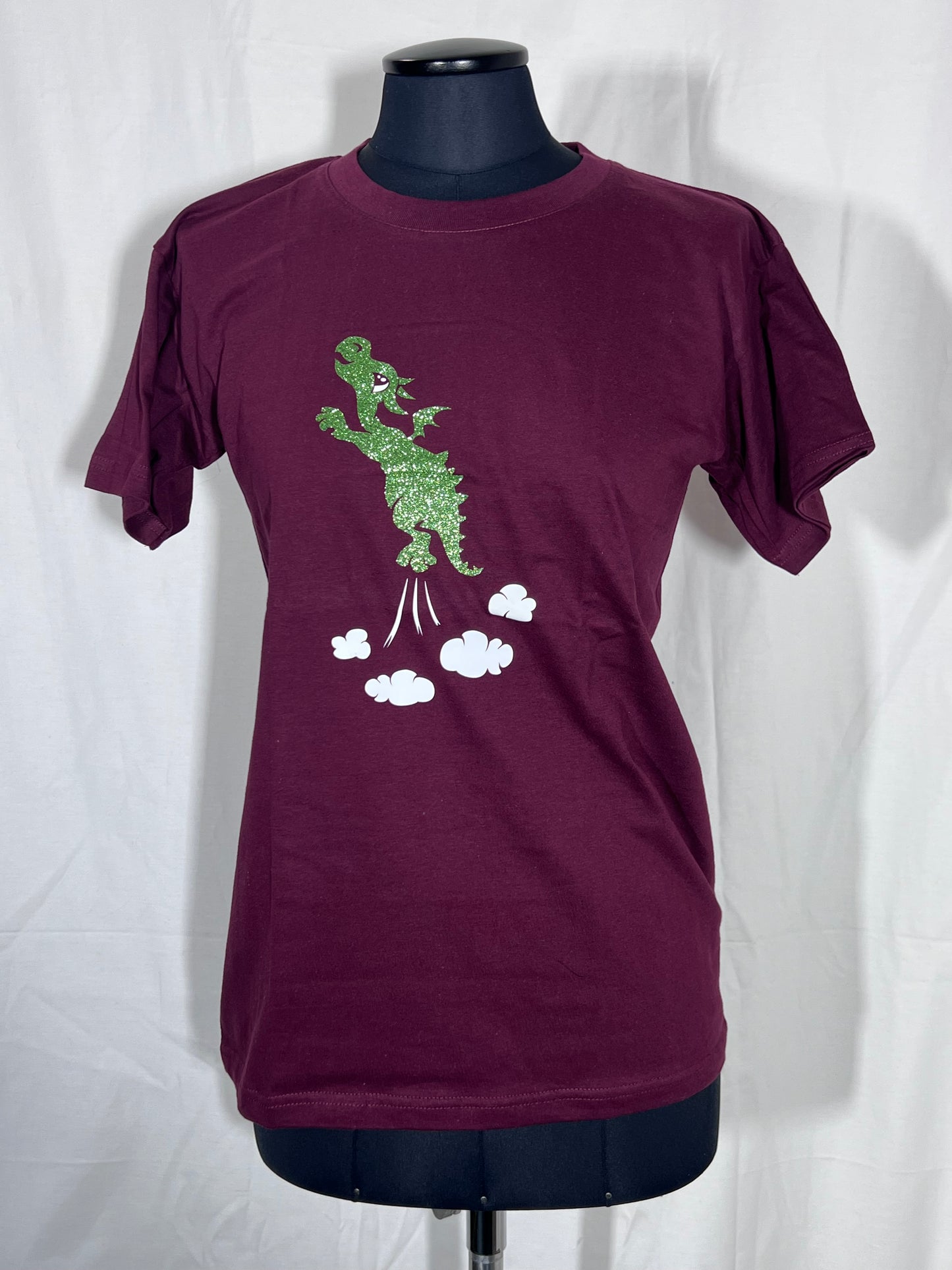 Kinder shirt 12+ Jahre bordeaux mit grünem Drachen